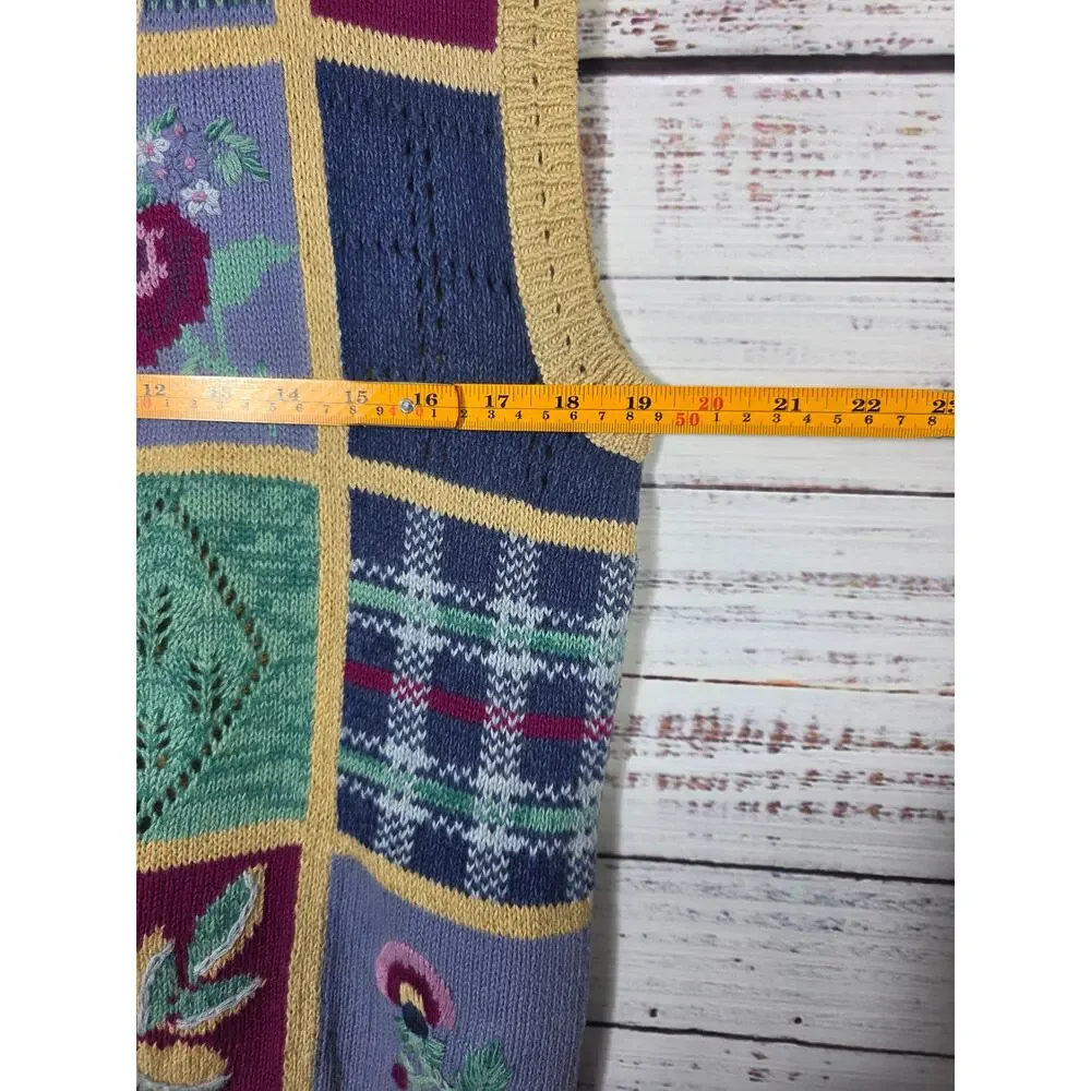 VTG Jantzen Classics Embroidered Patchwork Knit sweater Vest Womens Medium - Picture 4 of 4